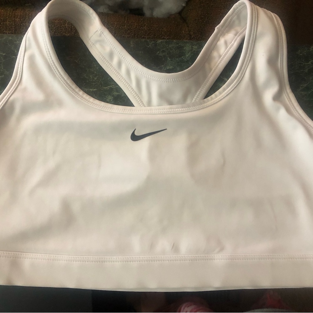 Nike White Racerback Sports Bra with Black Swoosh